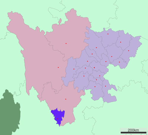 Location of Panzhihua in Sichuan