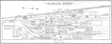 Buildings and track layout at Islington Workshops, about 1930. The many processes involved in rolling stock and steam locomotive design, construction, maintenance and repair are reflected in the names of the buildings. South Australian Railways -- Islington Workshops buildings and track layout, ca 1930s.png