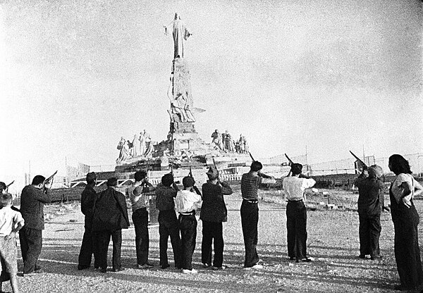 "Execution" of the Sacred Heart by a Republican firing squad is an example of "an assault on the public presence of Catholicism". The image was origin