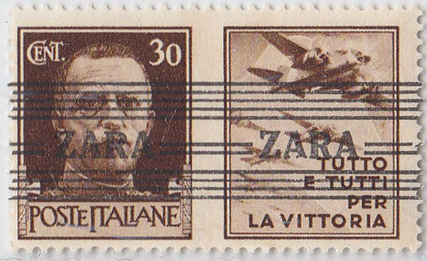 An Italian postage stamp overprinted by the German occupation forces for Zara, 1943