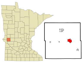 Stevens County Minnesota Incorporated and Unincorporated areas Morris Highlighted.svg