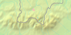 Mapa konturowa Tatr, blisko centrum na lewo znajduje się punkt z opisem „Dolina Małej Łąki”