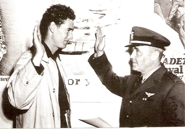 Williams being sworn into the U.S. Navy Reserve on May 22, 1942.