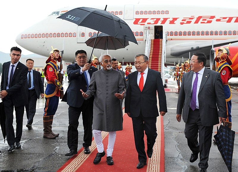 File:The Vice President, Shri M. Hamid Ansari with the Head of Presidential Administration, Mongolia, Mr. P. Tsagaan, on his arrival at Chinggis Khan International Airport, Ulaanbaatar, Mongolia on July 14, 2016.jpg