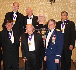 Tony Jannus Award recipients at the annual awards banquet in 2008:
(l-r, front row:) Angus Kinnear--Canada 3000
Sir Lenox Hewitt--Qantas
(rear:) Larry Kellner--Continental Airlines, Herb Kelleher--Southwest Airlines, Colleen Barrett, and Norman Mineta. Also pictured, award presenter, Lt Gen Rusty Findley II, USAF--Vice Commander, Air Mobility Command Tony Jannus Award recipients.jpg