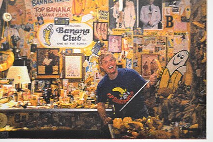 Ken Bannister with his banana collection in 1976