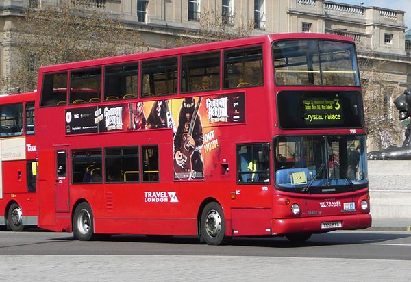Alexander ALX400 bodied Dennis Trident 2 on route 3 at Trafalgar Square in April 2008