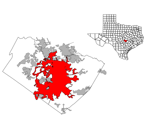 Location within Travis County in Texas