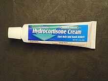 Topical hydrocortisone cream available in the United States Tube of hydrocortisone cream.jpg