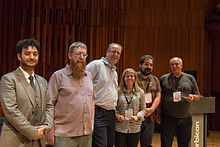 Group photography of the winners with Jan-Bart de Vreede, Chair of the Wikimedia Foundation