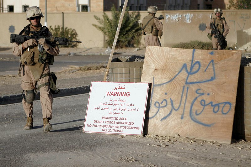 File:US Navy 061102-M-0036Y-001 U.S. Navy Hospital Corpsman John Scott, attached to 2nd Battalion, 8th Marine Regiment, conducts a foot patrol in Anah, Iraq.jpg