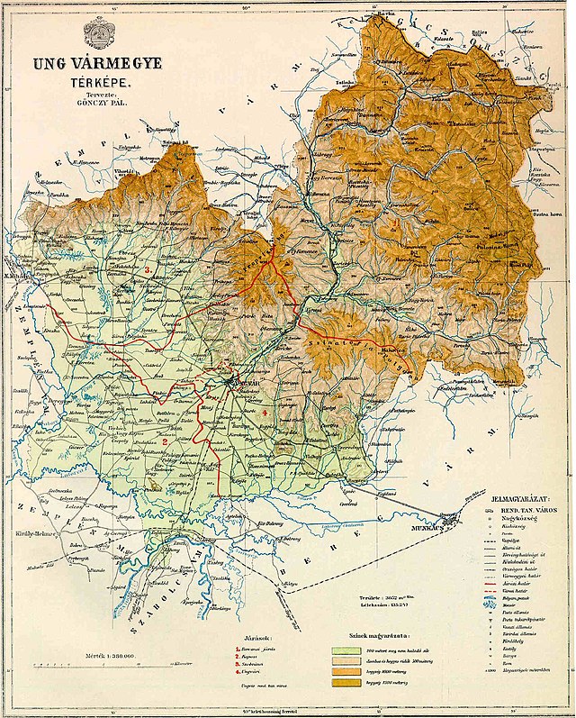 Ung vármegye domborzati térképe