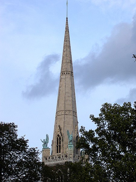The steeple of the Cathedral of the Nativity of Our Lord (formerly the Good Shepherd) dominates the Upper Clapton skyline.