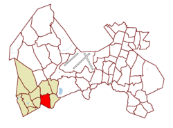 Lage auf der Karte von Vantaa, mit dem Bezirk in Rot und der Hauptregion in Hellbraun