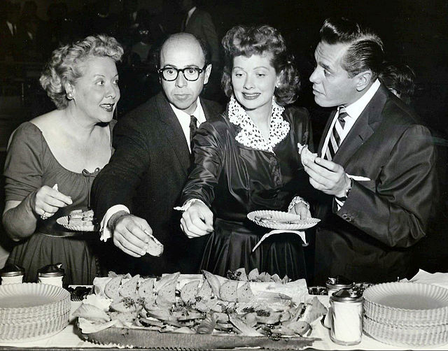 Oppenheimer (second from left) with Vivian Vance, Lucille Ball, and Desi Arnaz in 1955