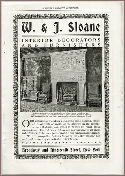 Advertisement for W. & J. Sloane Furniture from Sept. 1902 editions of Scribner's Magazine.