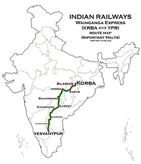 Wainganga Express (Korba–Yesvantpur) route map