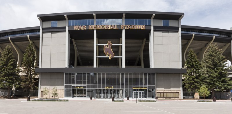 File:War Memorial Stadium at the University of Wyoming in Laramie, Wyoming. The stadium's logo evokes the university's sports teams' nickname- the Cowboys LCCN2015632798.tif