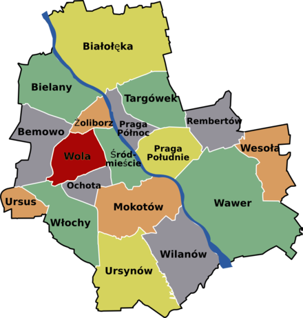 The Wola district in dark red.