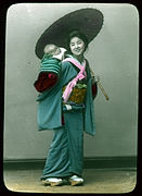 Japanische Frau mit Baby und Sonnenschirm, ca. 1910