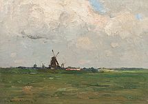 Dutch Landscape with Windmills in the Distance