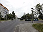 modernized apartment blocks on Heinrich-Hertz-Straße, on the right, demolition to 3-storey residential buildings