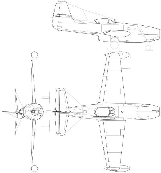 File:Yakovlev Yak-23 3-view line drawing.svg
