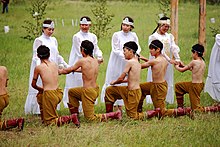 Yakuts celebrating Yhyakh. Yakuts form the easternmost indigenous community of Turkic peoples. Yhyakh dancers, Sangar, Yakutia.jpg