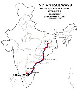 (Hatia-Yesvantpur) Rute Ekspres map.jpg