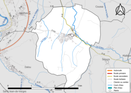 Carte en couleur présentant le réseau hydrographique de la commune