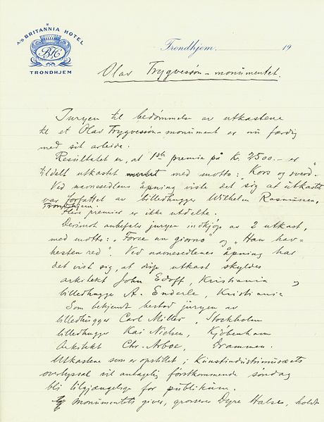 File:1919.06.29 - Brev fra juryen til bedømmelse av utkastene til et Olav Trygvessøn-monument (side 1 av 2) (3212759037).jpg