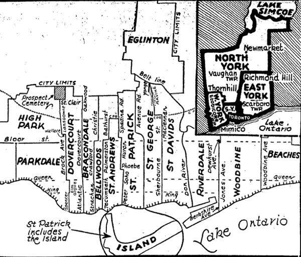 Toronto riding boundaries after 1934 redistribution