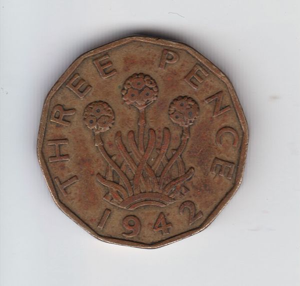 A 1942 British threepence, reverse