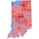 2004 Indaina gubernatorial election results by county:
Daniels:      50-60%      60-70%      70-80%
Tie:      40-50%
Kernan:      40-50%      50-60%      60-70% 2004 Indiana gubernatorial election results map by county.svg
