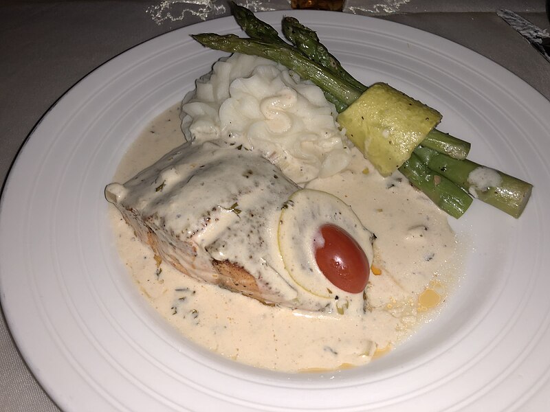 File:2020-01-11 20 23 12 A meal of salmon, mashed potatoes and asparagus in Hamilton Township, Mercer County, New Jersey.jpg