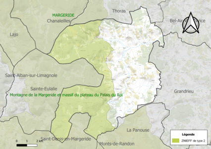 Carte des ZNIEFF de type 2 sur la commune.