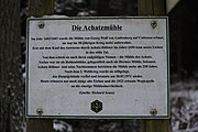 English: Sign at little chapel named 'Achatzmühle' Deutsch: Hinweisschild/Beschreibung an der Achatzmühle, einer kleinen Kapelle