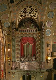 One of the organ screens in 1996 Alabama Theatre Organ Screen.jpg