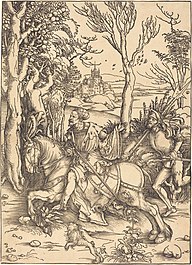 Albrecht Dürer, The Knight on Horseback and the Lansquenet, c. 1496-1497, NGA 619.jpg