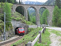 רכבת מגיחה ממנהרה במסילת אלבולה
