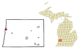 Allegan County Michigan Incorporated and Unincorporated areas Douglas Highlighted.svg