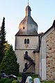 Alme, St. Ludgerus, Turmansicht mit Uhr und Außentreppe