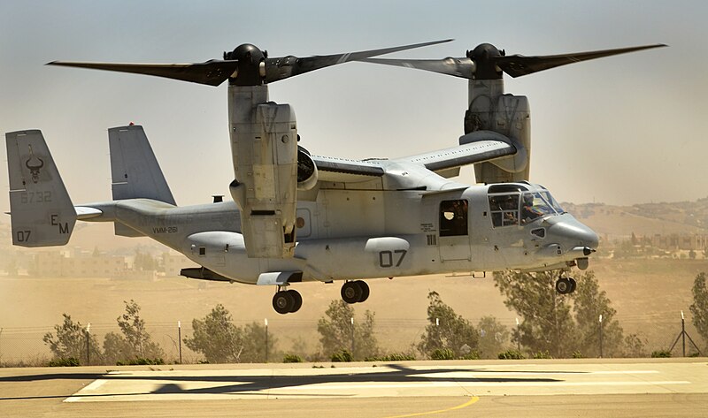 File:An MV-22 Osprey landing at an airfield during Exercise Eager Lion 2012.jpg