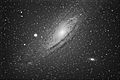 Andromeda Galaxy (Messier 31, M31, or NGC 224) - Galaxies M32 (left) and M110 (below to the right) - 26 Dec. 2011.jpg