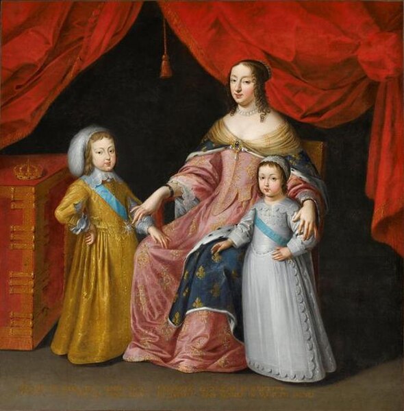 File:Anne of Austria (Queen mother) with her two sons Louis XIV of France and Philippe, Duke of Orléans (unknown artist).jpg