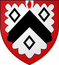 Coat of arms of the Martin baronets of Long Melford (1667) with the badge of a Baronet of England Arms of the Martin Baronets of Long Melford.png