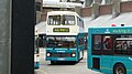 English: Arriva Guildford & West Surrey 5925 (M925 PKN), a Volvo Olympian/Northern Counties Palatine, in Guildford Friary bus station, Guildford, Surrey, on route 100. In September 2009 it was announced that Metrobus would be buying the operations of Arriva Guildford & West Surrey's Horsham depot. Metrobus took over on 3 October 2009. While 19 single deckers transferred to Metrobus, 5925, the sole double decker at Horsham depot, stayed in Arriva ownership. Seen in this photograph earlier in the year working out of Horsham depot, after the sale 5925 briefly moved to Guildford depot, before settling at Cranleigh outstation for a newly won school contract. This photograph was taken on the first day of Metrobus operations over in Horsham, and so presumably this was 5925's first day in service at Guildford depot. While route 100 is a park and ride service on Monday to Friday, unlike park and ride routes 200 and 300, the 100 does not have its own dedicated site, instead running from the Spectrum Leisure Centre car park. As demand for the leisure centre car park is highest on Saturdays, Saturday only park and ride route 101 runs from Ladymead instead. Therefore on Saturdays, the 100 is just a service to and from the Spectrum, and uses normal liveried Arriva buses, although the park and ride Volvos do sometimes appear, and many people use it as a park and ride service on Saturdays anyway. Guildford park and ride does not run on Sundays.