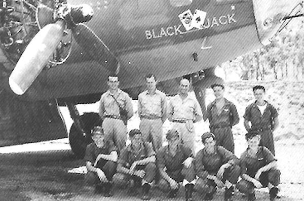 Crew of squadron B-17F Flying Fortress after flying their last mission