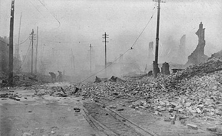 After the Great Baltimore Fire of 1904, a lot of the city was destroyed. This is a view of downtown looking west from Pratt and Gay Streets.
