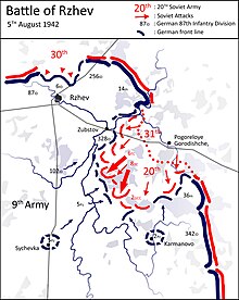 First Rzhev-Sychyovka Offensive. Western Front attacks on August 5. Battle of Rzhev - 5 August 1942 - Western Front continues attack.jpg